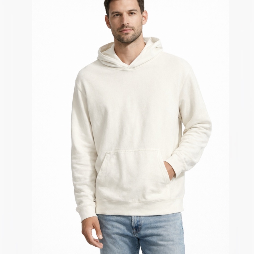 VINCE Cotton Hooded Pullover Kangaroo Pocket Sweatshirt Ivory Size Medium